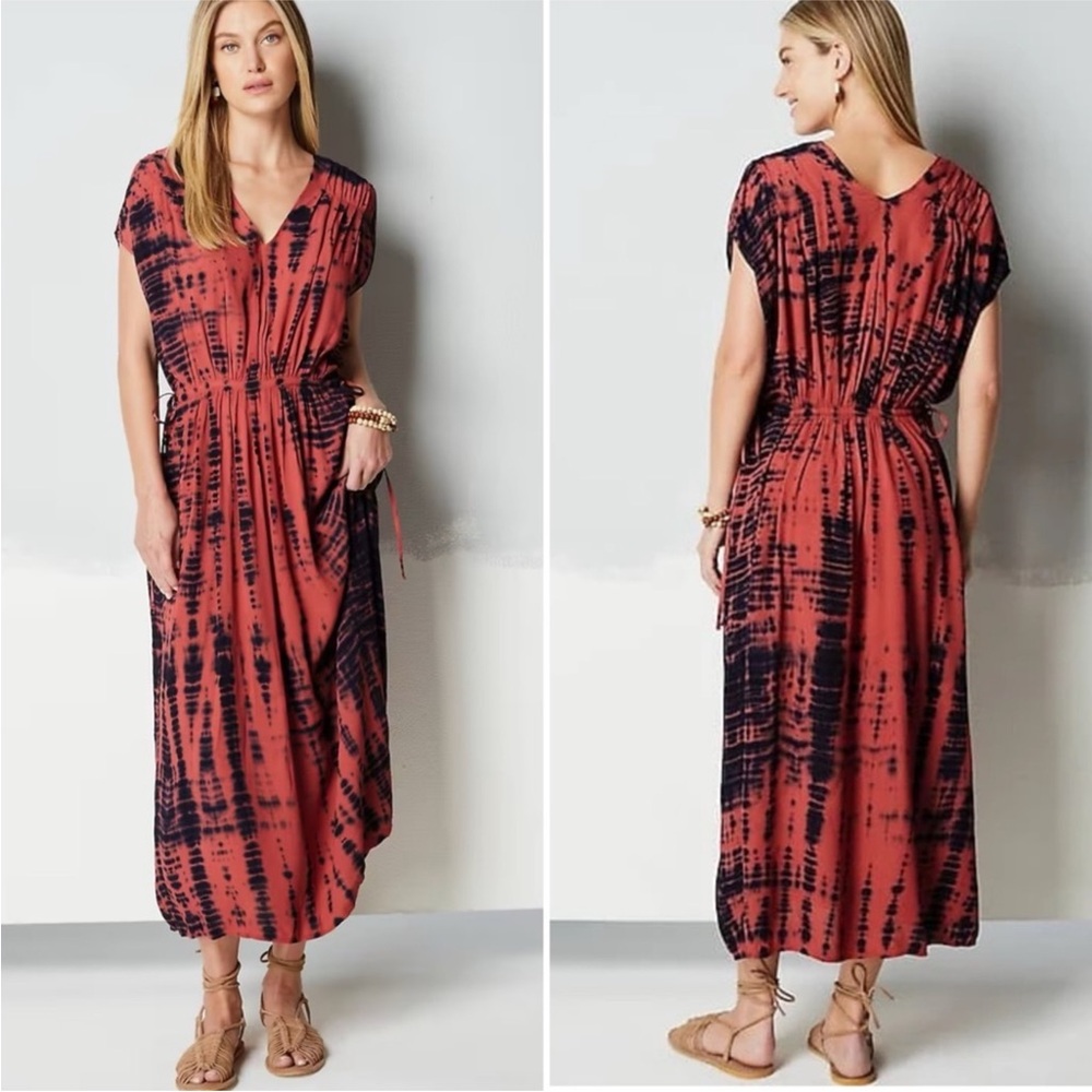 Purejill Elements Tie-Waisted Maxi Dress V-Neck Size Large